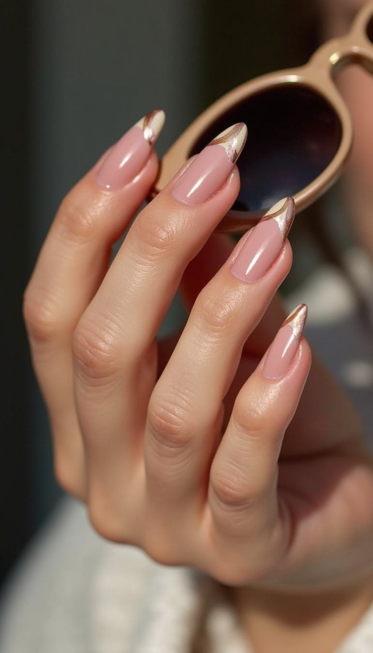 Thin Metallic Stripes Framed Tip Design