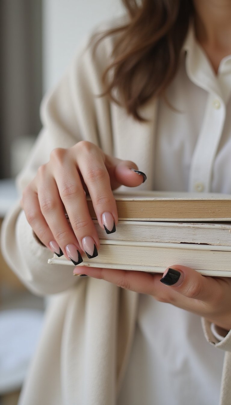 Reverse V French On Short Square Nails