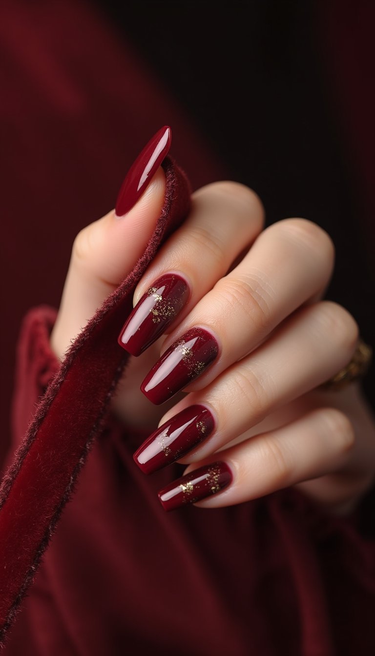 Burgundy Velvet Cat Eye With Gold Flakes