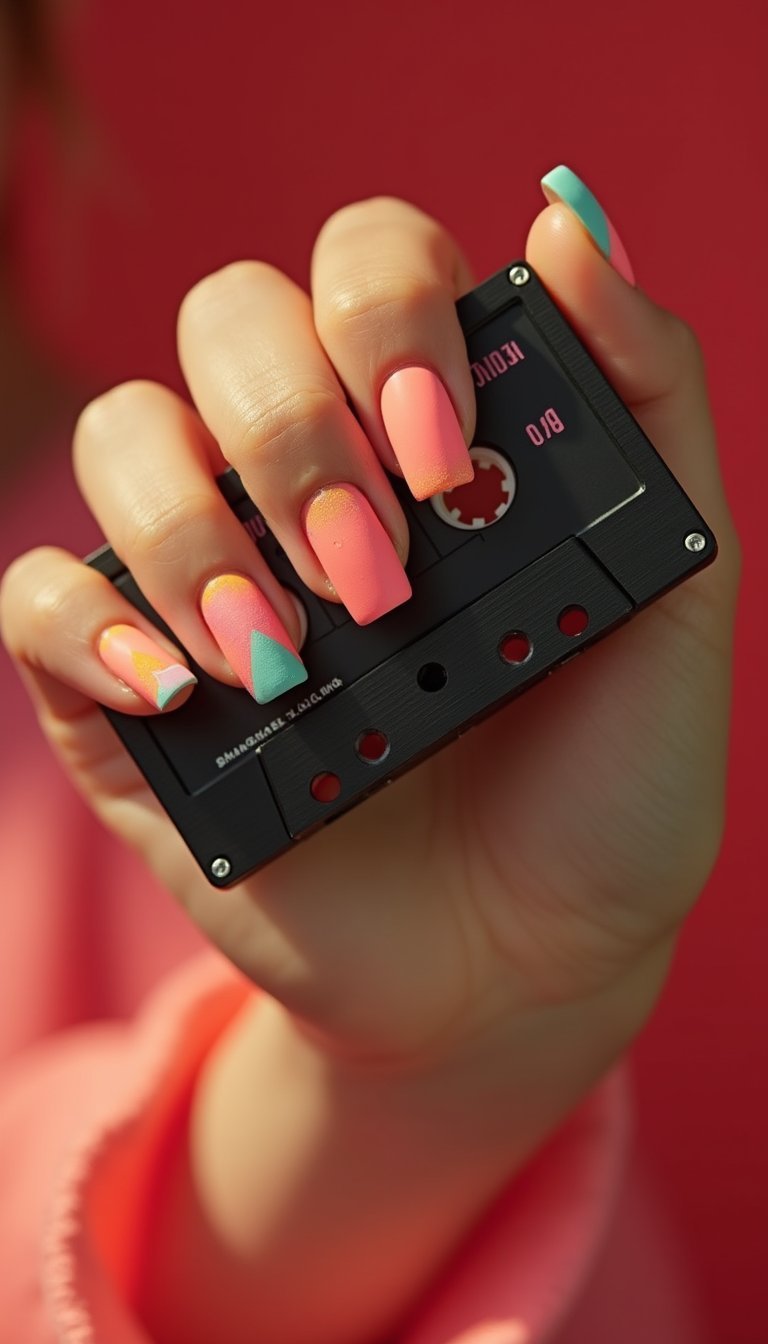 Geometric Neon Colorblock Statement Nails