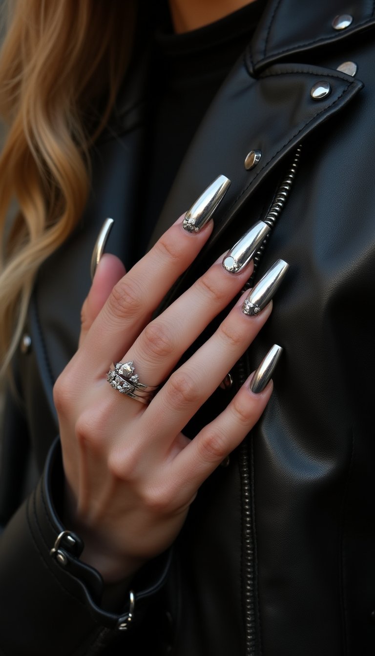 Metallic Studded Silver Rocker Nails