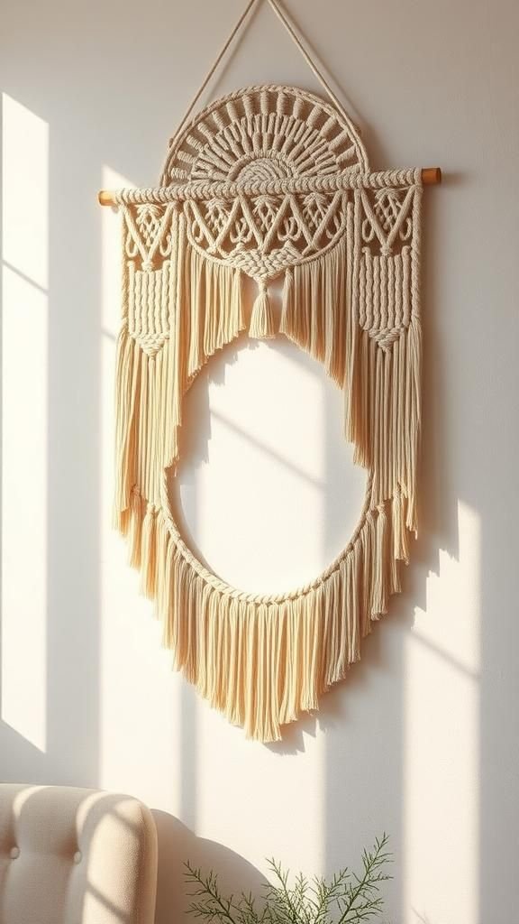 Boho semicircle wall hanging with soft tassels