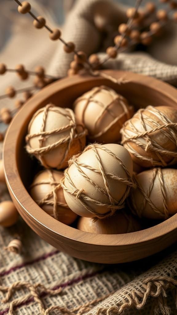 Rustic twine-wrapped eggs with earthy appeal
