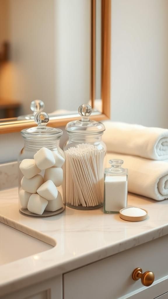 Clear jar bathroom storage that feels spa-like