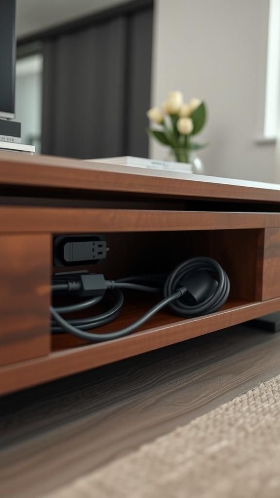 Cord organizers hidden behind furniture