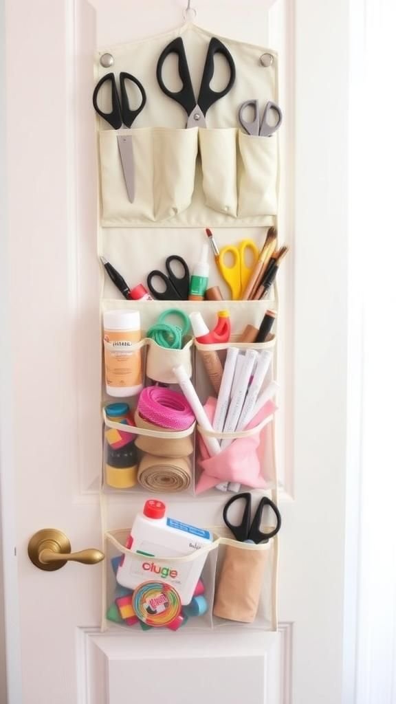 Hanging shoe organizer repurposed for supplies