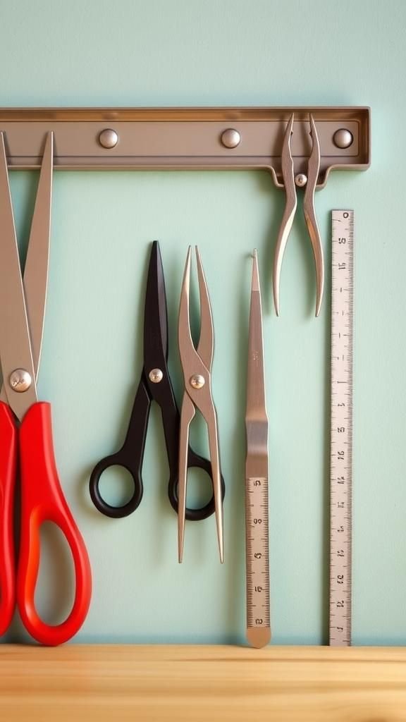 Magnetic knife strip for craft scissors and tools