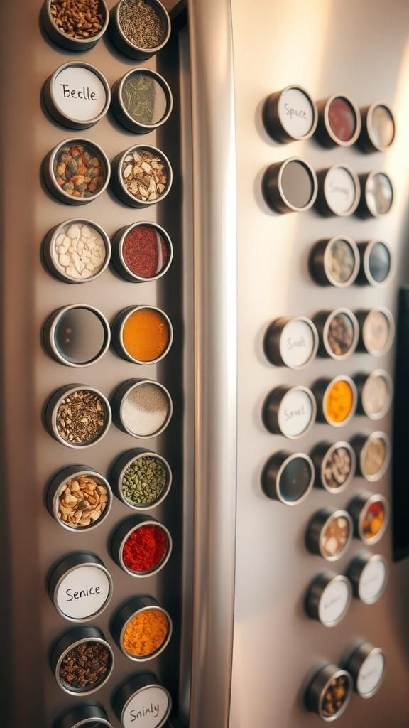 Magnetic spice tins that float on the fridge?