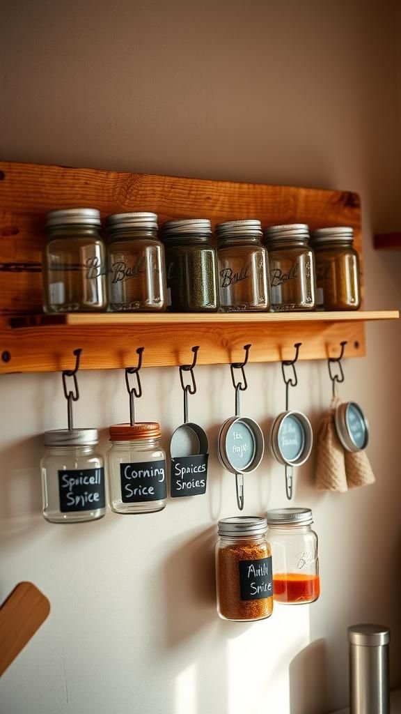 Mason jar wall spice rack for tiny kitchens