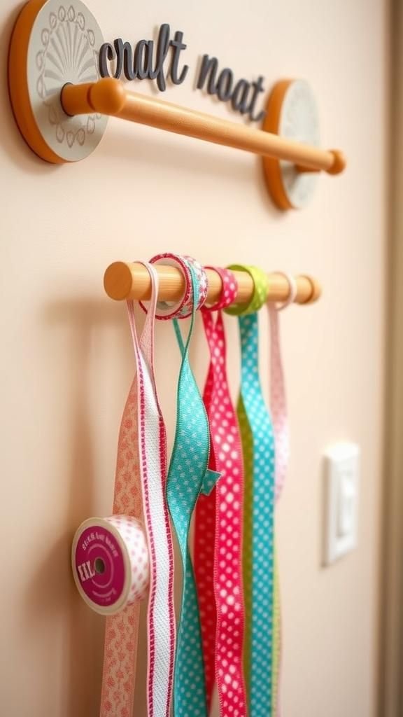 Ribbon and twine organizer from a towel bar