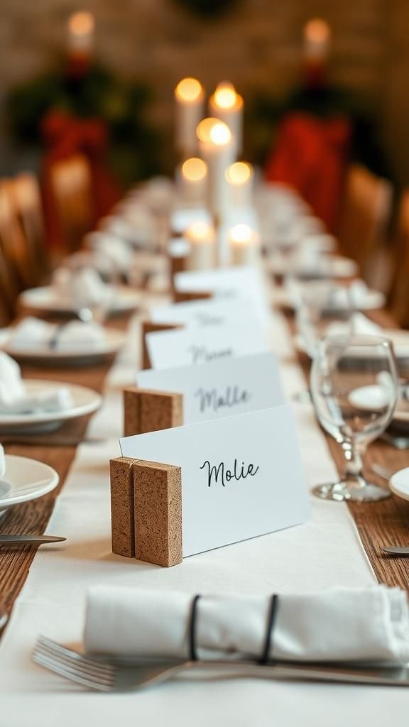 Cork place card holders for intimate dinners