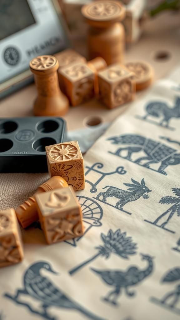 Handmade cork stamps for fabric patterns