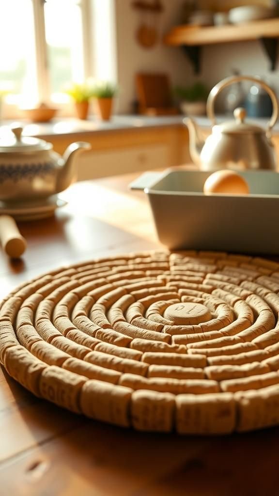 Oversized trivet made from concentric cork rings
