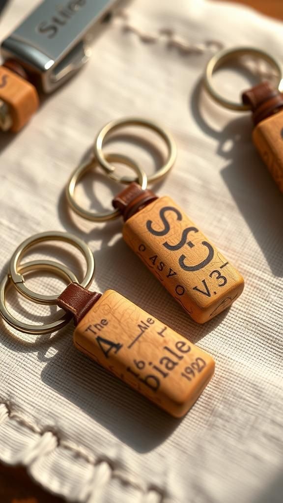 Personalized cork keychains with stamped initials