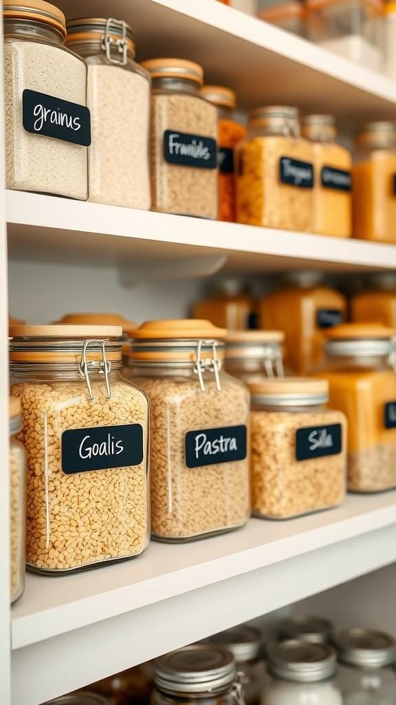 Chalkboard labeled storage jars for pantry charm