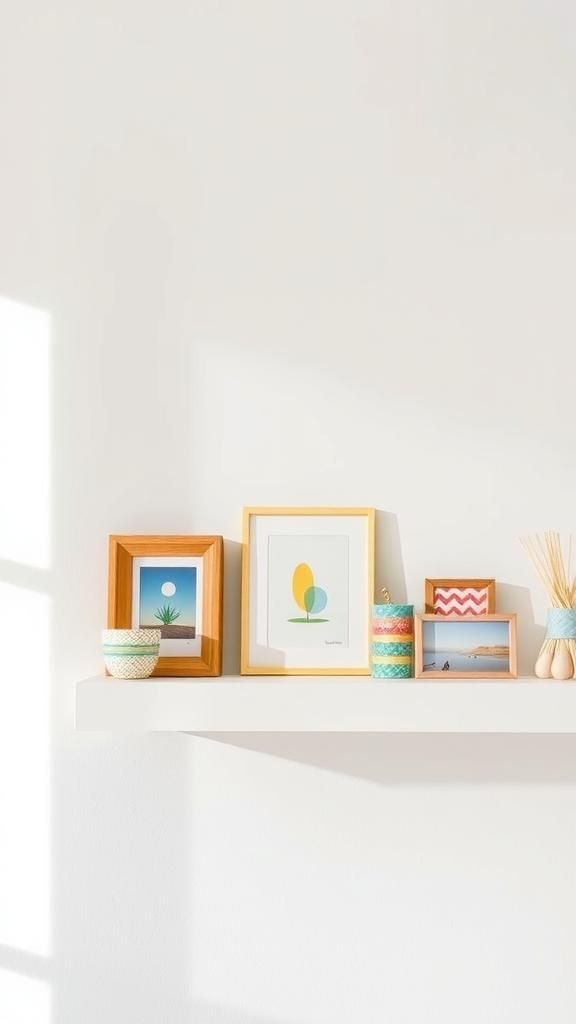 Embellished picture ledge with washi tape frames
