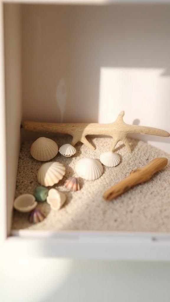 Mini shadowbox seaside scene with found objects