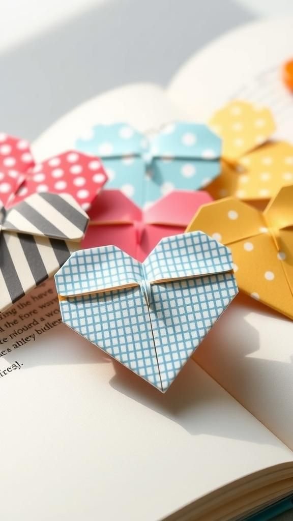 Origami heart bookmarks for tiny bookworms