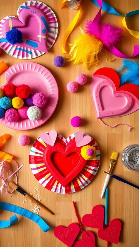 Paper plate heart masks for imaginative play