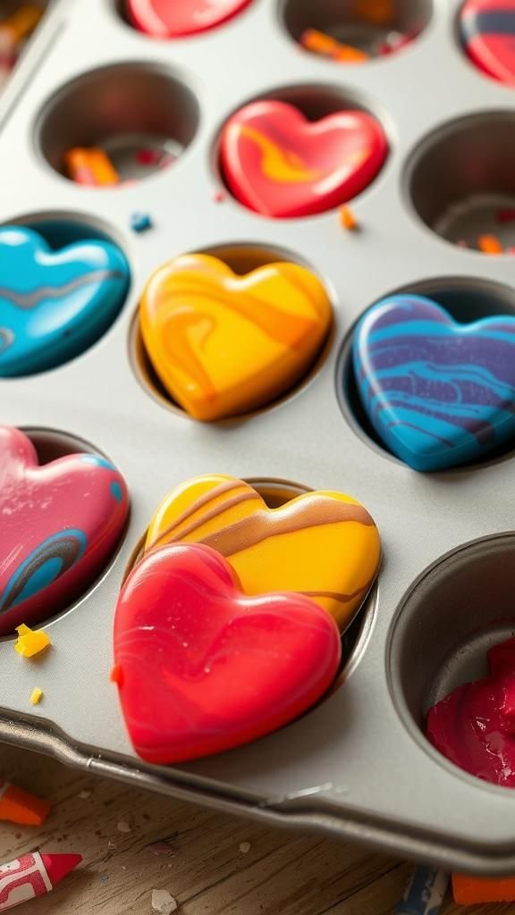 Rainbow crayon hearts made from old crayons