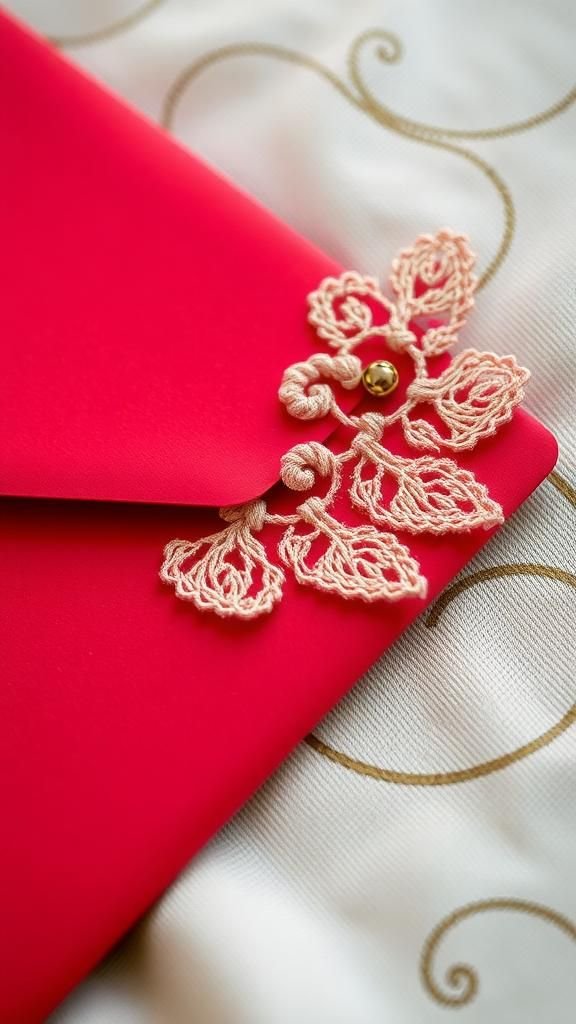 Lace-trimmed red envelope with mixed-metal accents