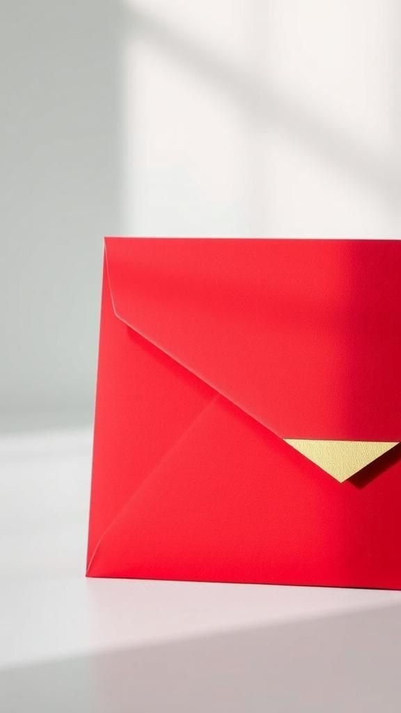 Minimal geometric envelope with matte red and gold