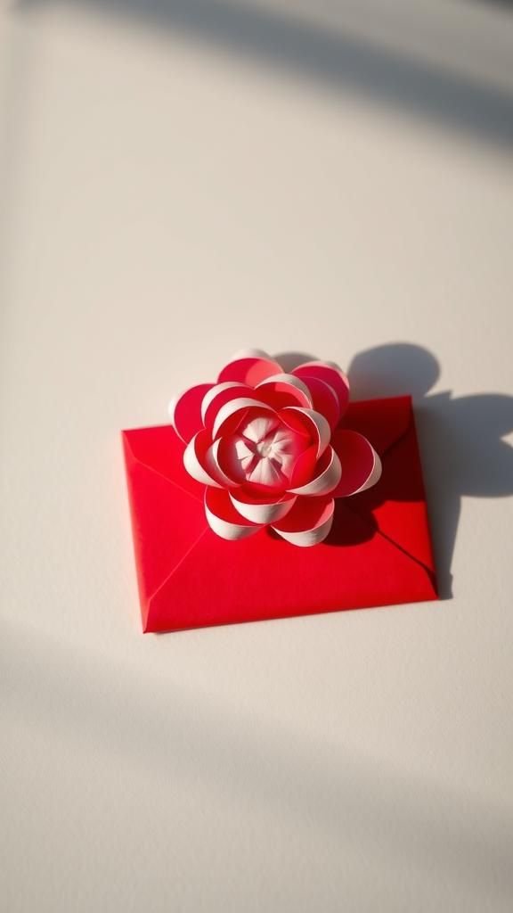 Paper-quilled peony nestle on a petite envelope