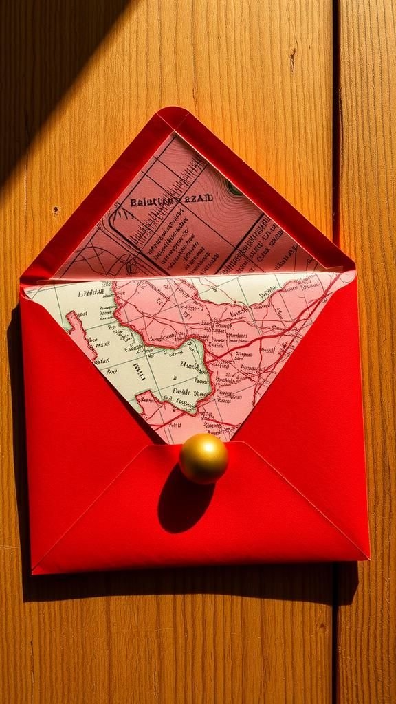 Recycled map collage for worldly red envelopes