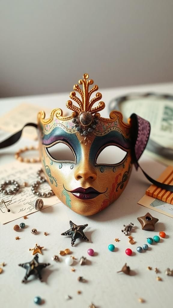 Mask with mixed media collage elements