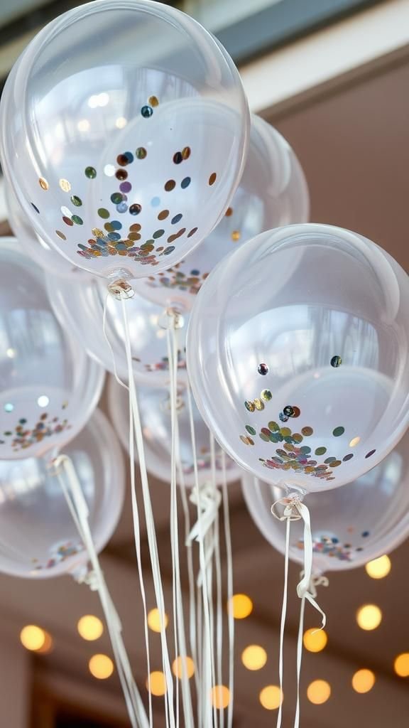 Glittered balloon clusters with confetti interiors
