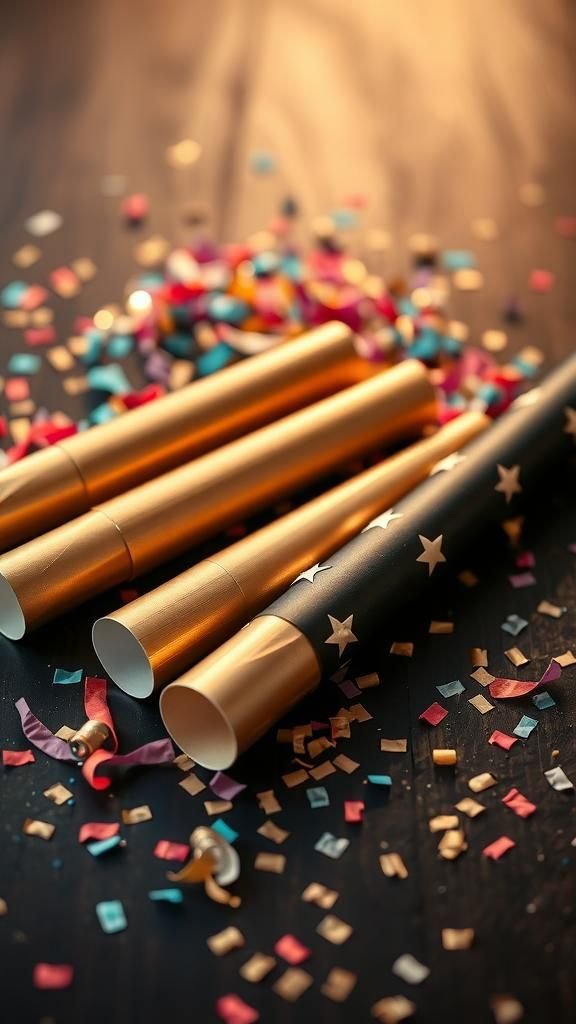 Handheld glitter confetti poppers for the countdown