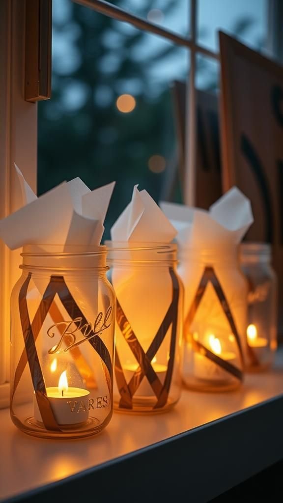 Luminary jars with metallic tissue and LED tea lights
