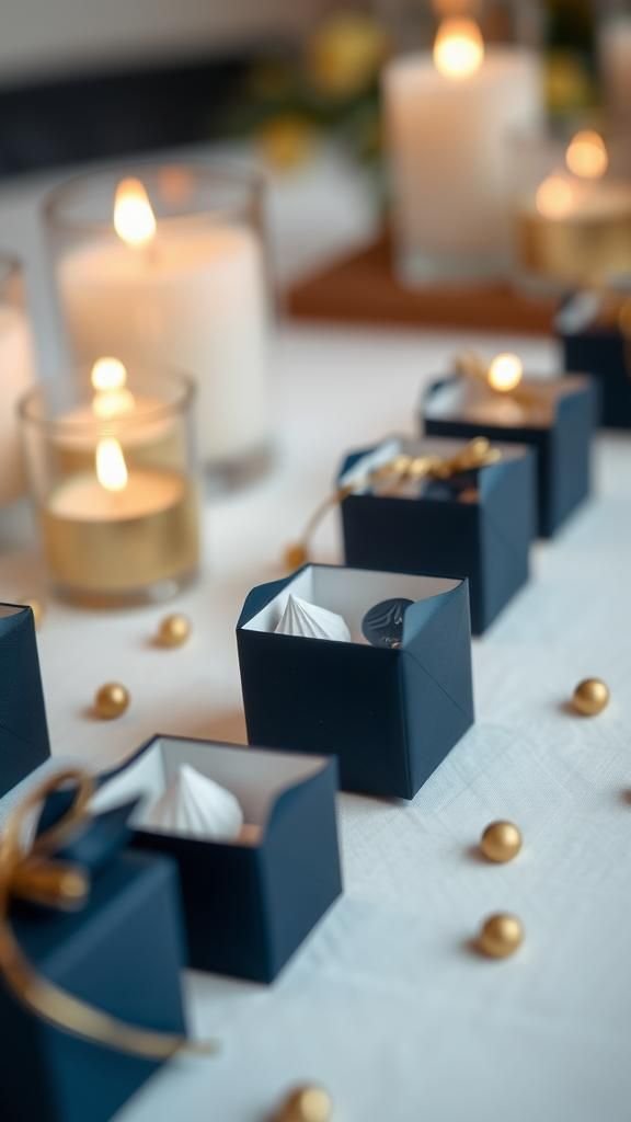 Mini favor boxes in midnight color palette