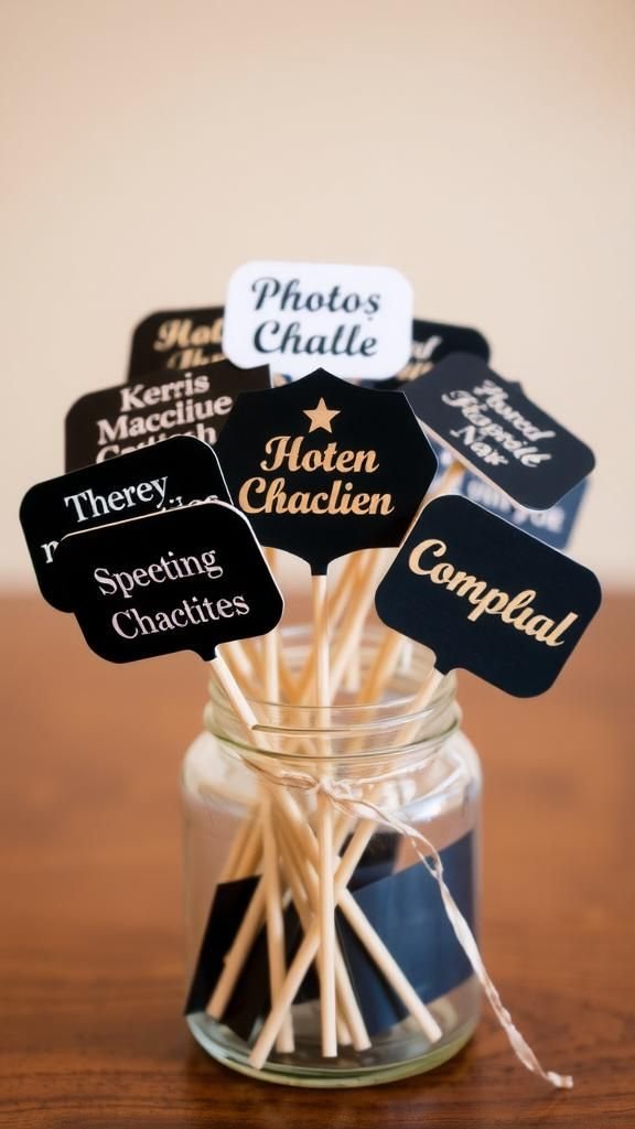 Photo prop sticks with witty New Year phrases