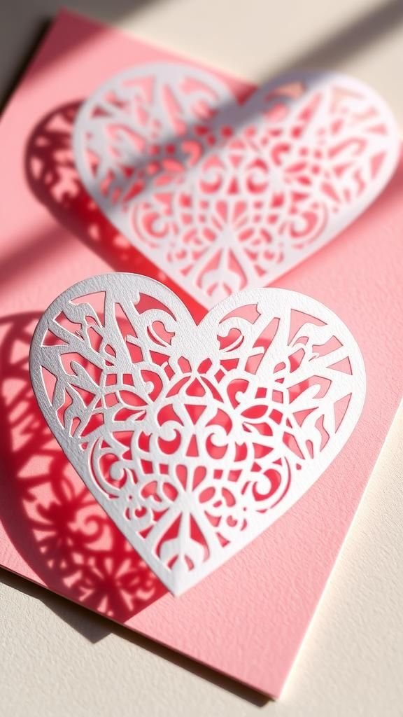 Lace-cut hearts with delicate negative space patterns