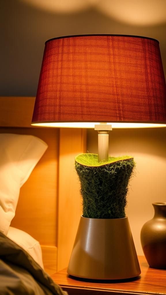 Moss-adorned lamp base for soft, organic lighting