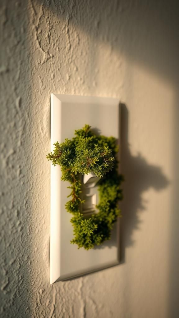 Moss-covered switch plates as subtle wall details