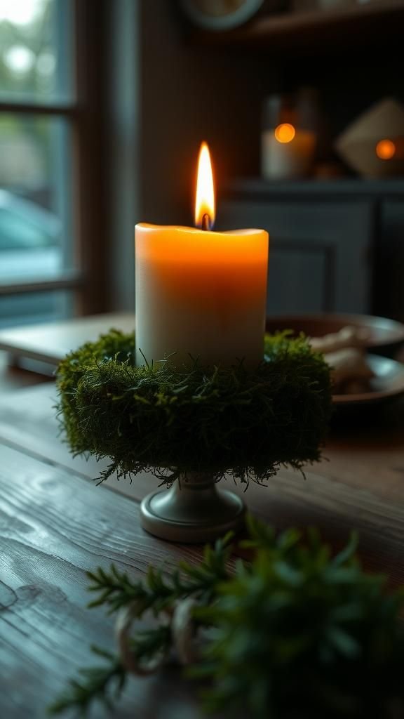 Soft moss candle ring for warm tabletop glow