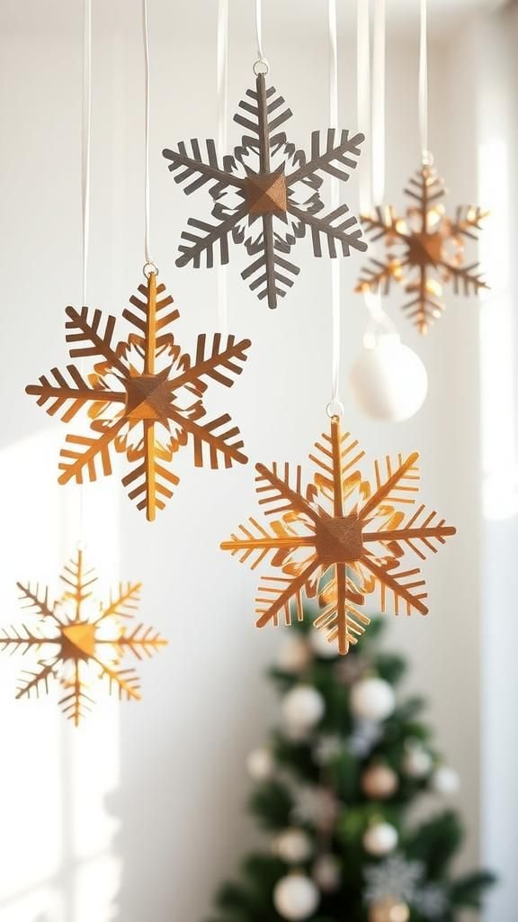 Metallic paper snowflake mobile with shimmer