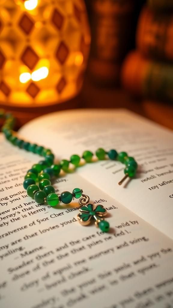 Beaded shamrock bookmark with slender charm