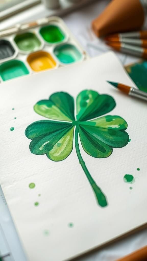 Crayon resist shamrock watercolor painting