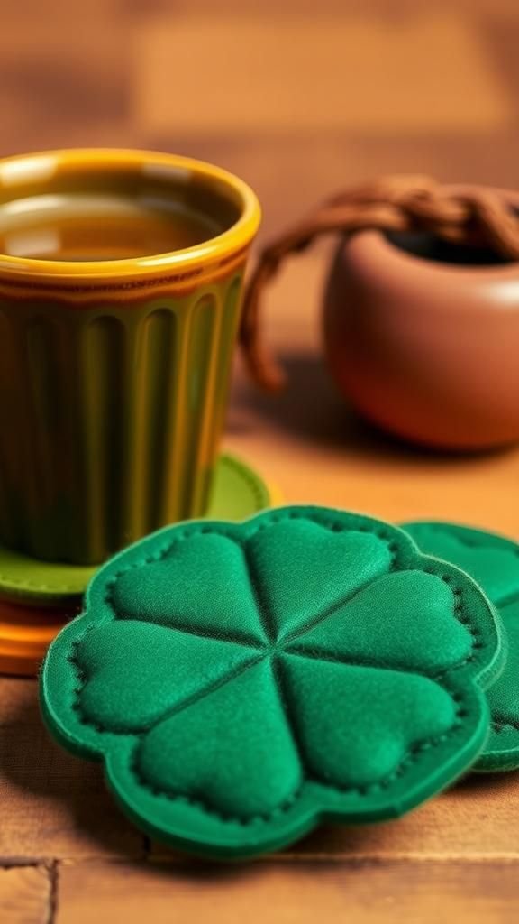 Felt shamrock coasters with soft texture