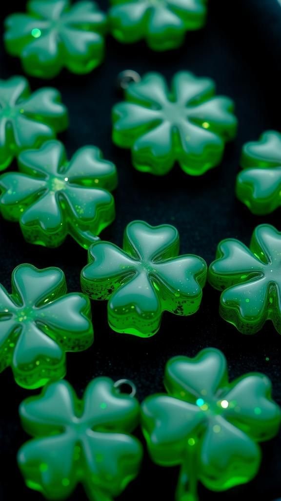 Glitter resin shamrock charms with glossy finish