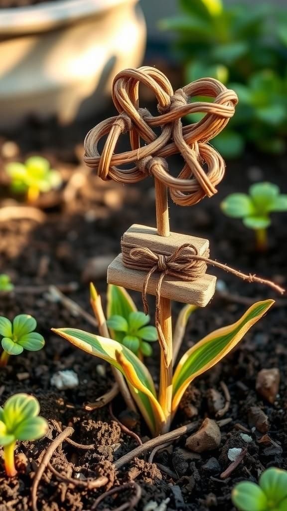 Twig shamrock garden markers with natural feel