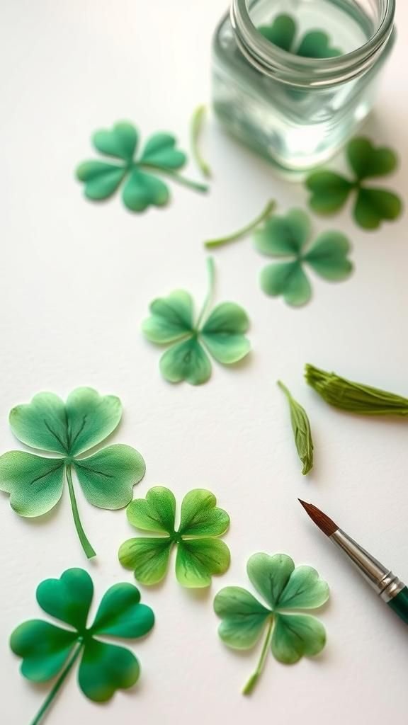 Watercolor ombre shamrocks on heavy paper