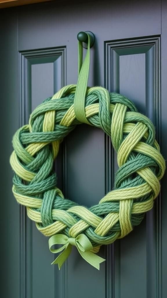 Yarn-wrapped shamrock wreath for door display
