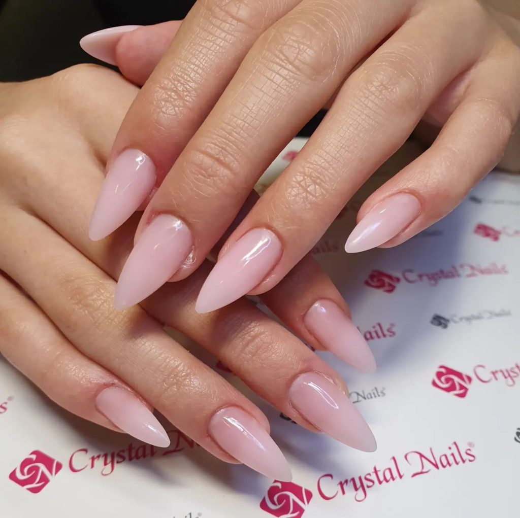 16 Milky pink almond nails