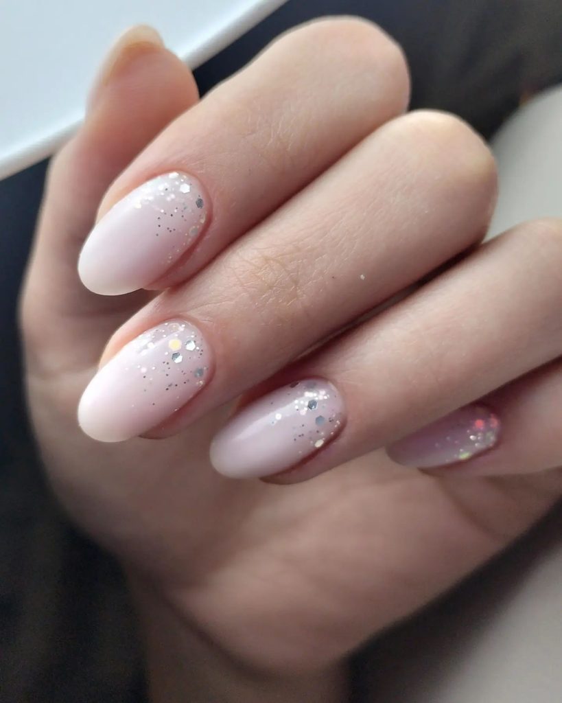 9 Milky pink almond nails