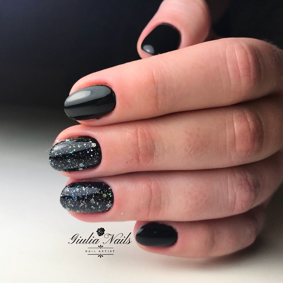 Midnight Sparkle black nail design