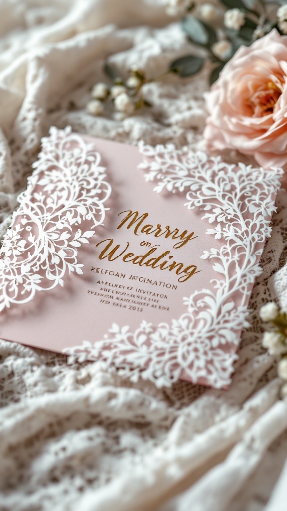 Elegant laser cut wedding invitation with floral design